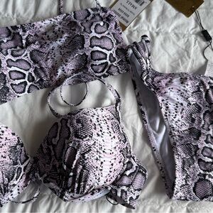 Stylish Snake Print Bikini Set - Pink and Black